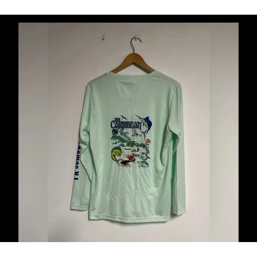 Caribbean Virgin Islands Lielle Adult 2X V Neck T Shirt UPF 50+ Fishing Outdoor